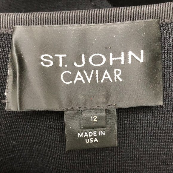 ST. JOHN CAVIAR Milano Knit Zip Front Ribbon Trim Cropped Black Jacket Blazer 12 - Picture 13 of 16